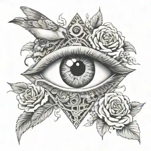 Illuminati Eye With Bird And Roses Surrounded