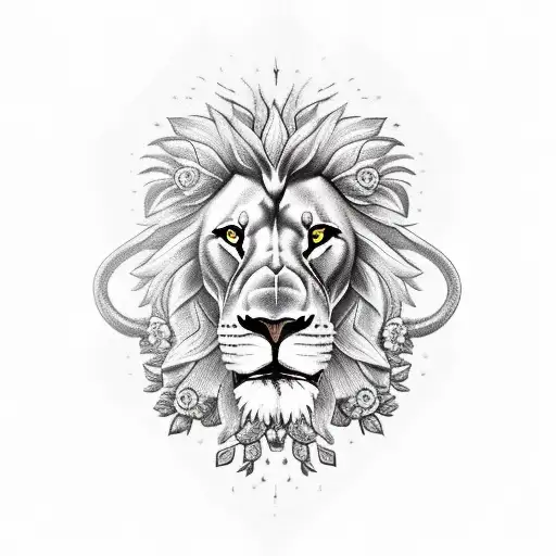 Snake Wrapped Over Lion With Flowers