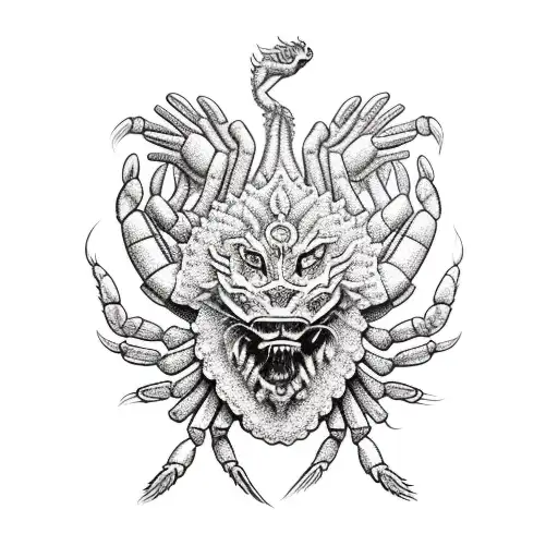 Maiden Holding A Crab And Lion