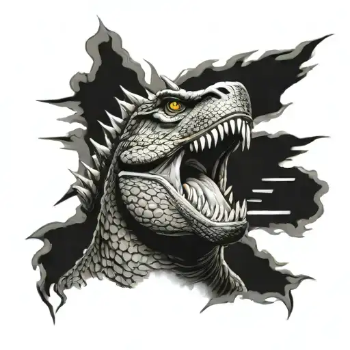 Realistic High Quality No Flaws Godzilla Tattoo Design