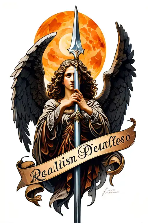 Angel With A Spear Going Through The Words