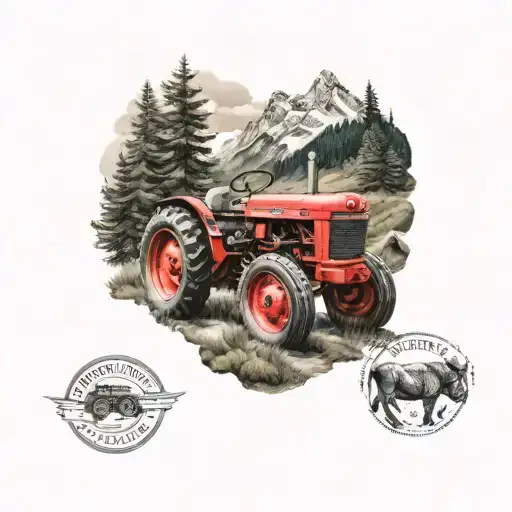 Small Red Tractor Forest Alps Nature