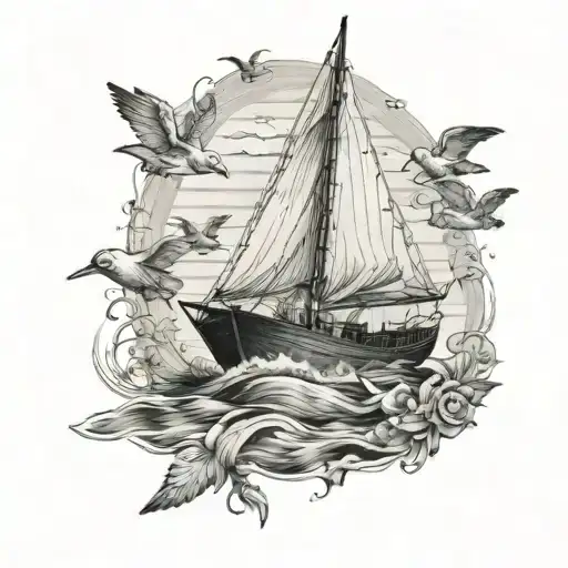 Tattoo Of A Sailboat With Birds And A Jesus Sitting In The Boat With 1931 Writing