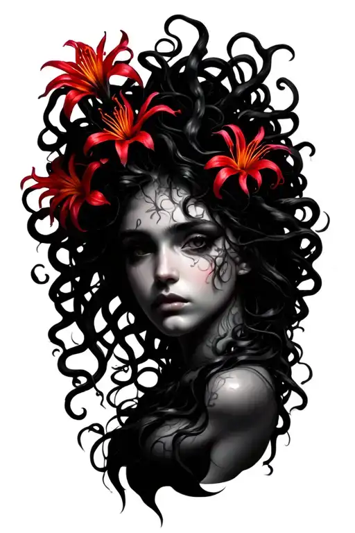 Medusa With Red Spider Lily Flower