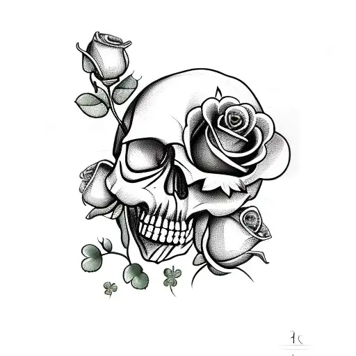 Skull With A Rose And Clovers