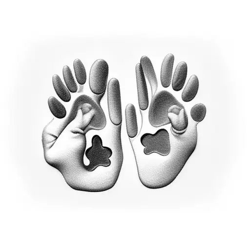 Two Dog Paws With One Cat Paw