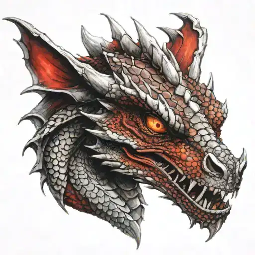 A Realistic Dragon With Scales In Shades Of Red And Black
