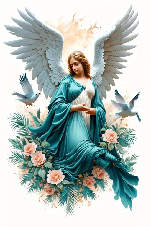 Angel With Doves And Barock Style Palms