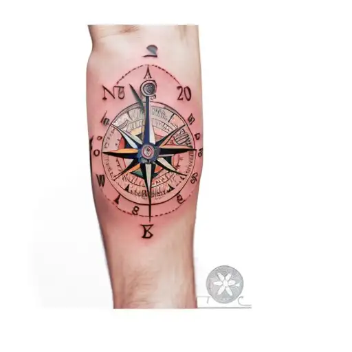 A Compass And A Clock Half Half