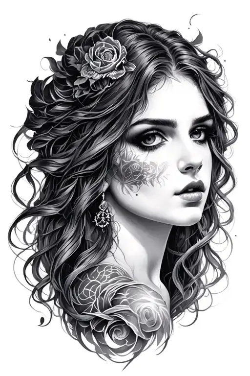 Lilith Looking Right Black And Grey Tattoo Design