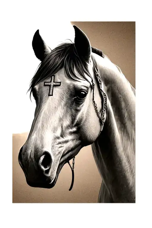 Horse With Cross On Forehead Looking