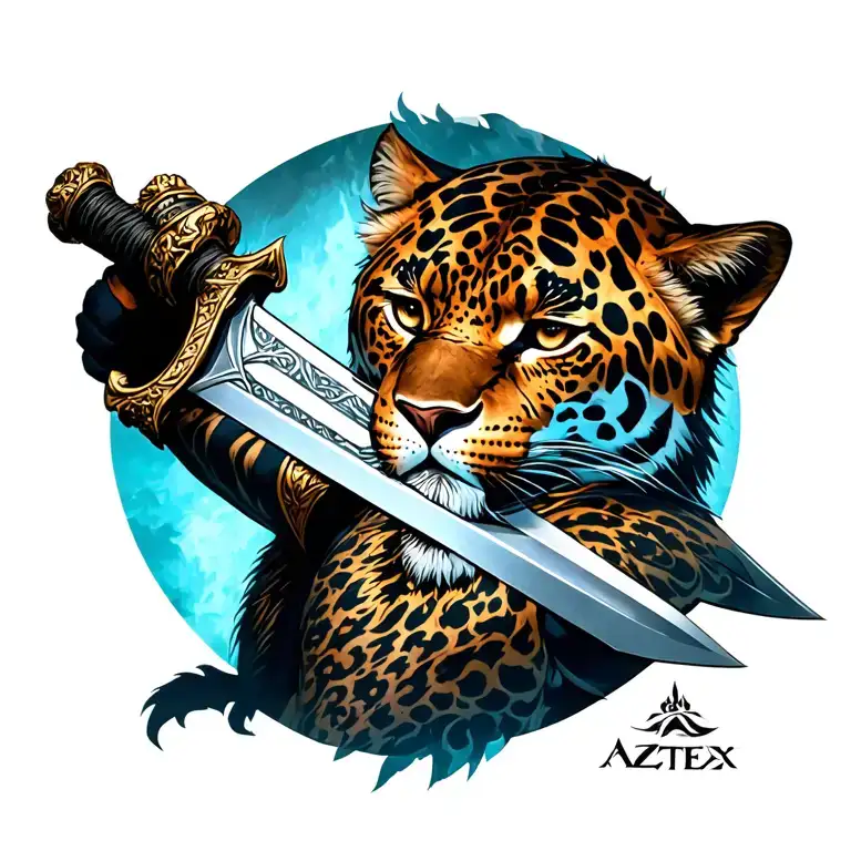 Aztex Jaguar Warrior Wielding A Sword