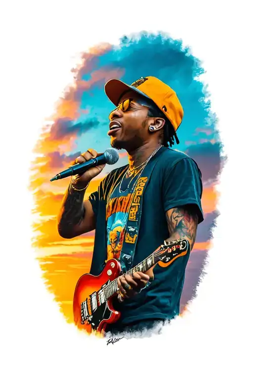 Juice Wrld In The Sunset Looking Over Himself Performing To A Crowd