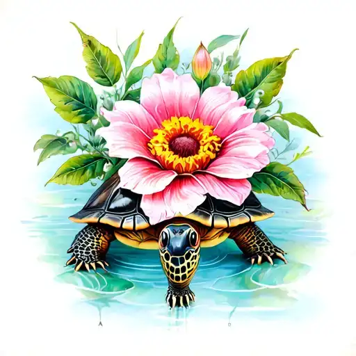 Turtle And Flower Blooming