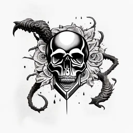 Skull With Black Metal Lettering