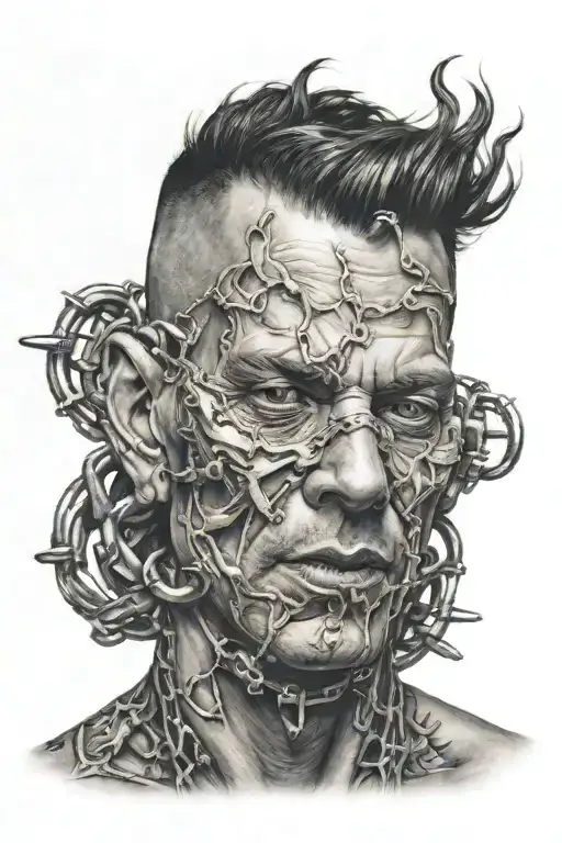 Creepy Man With Bondages Around His Face Surrounded