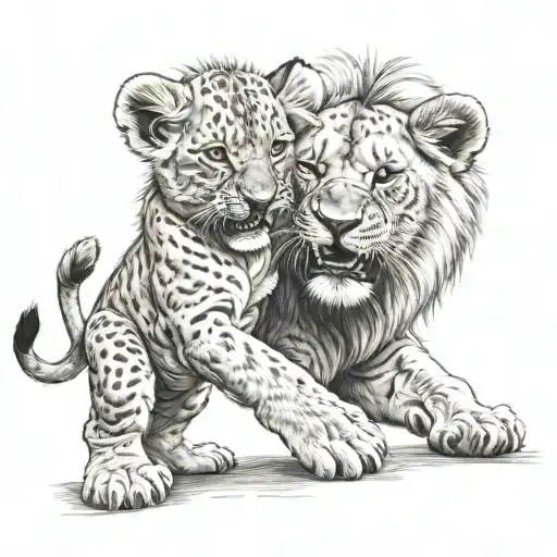 Baby Lion Fighting Big Lion