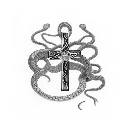 Snake Around A Cross While The Cross Is Filled In With Elk