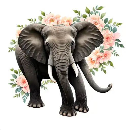 Realistic African Elephant With Flowers Intertwined