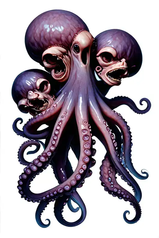 Octopus Holding 3 Omerta Heads In Tentacles