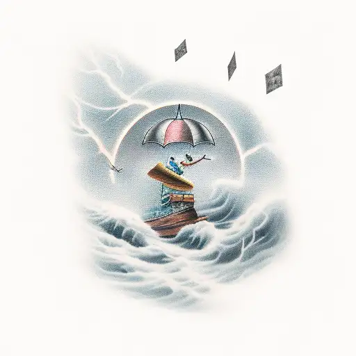 A Realistic Tattoo Of A Stormy Weather Scene With A Book Floating In The Air