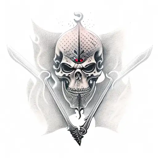 Grim Reaper Warrior Holding Spear Ponited To The Lower Right