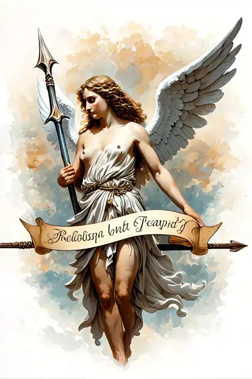 Angel With A Spear Going Through The Words