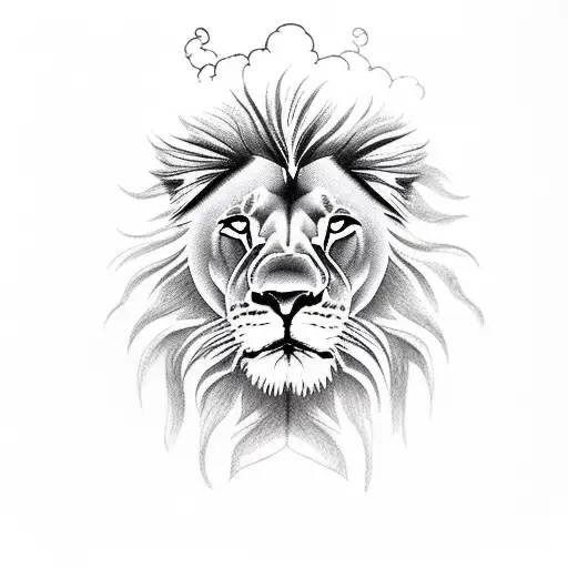 Lion With Clouds And Lightning Behind It