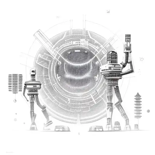 Futuristic Cyberpunk Cityscape With A Giant Robot Playing Baseball In The Background