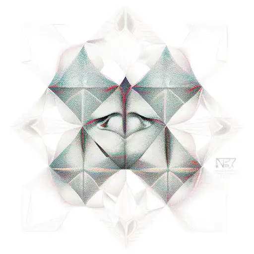 A Half Mango Cut And In The Cubes There Are Liquidating Psychedelic Faces