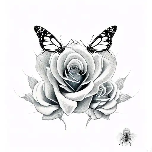 Rose With Spiders And Butterfly