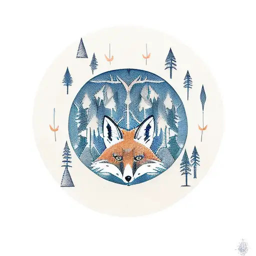 Fox Family In A Cedar Forest