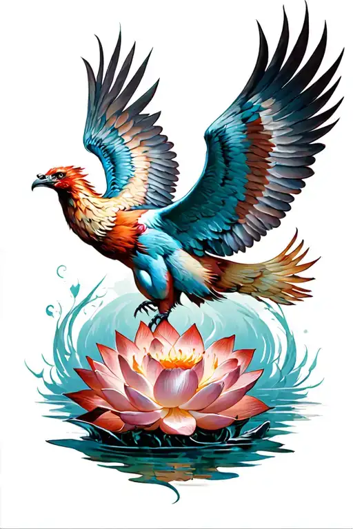 Phoenix Flying Out Of A Lotus