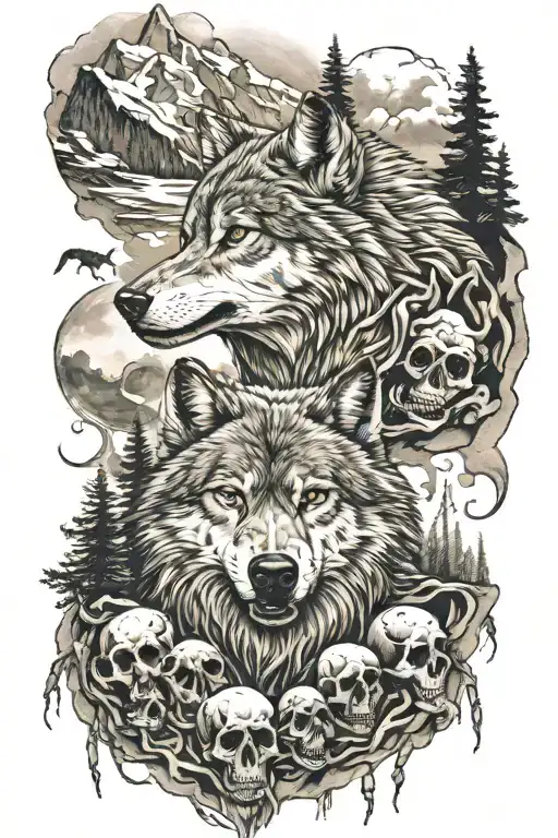 Wolf And Skulls Surrounded My Mountain