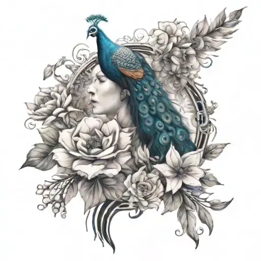 Peacock Women Flowers Shoulder