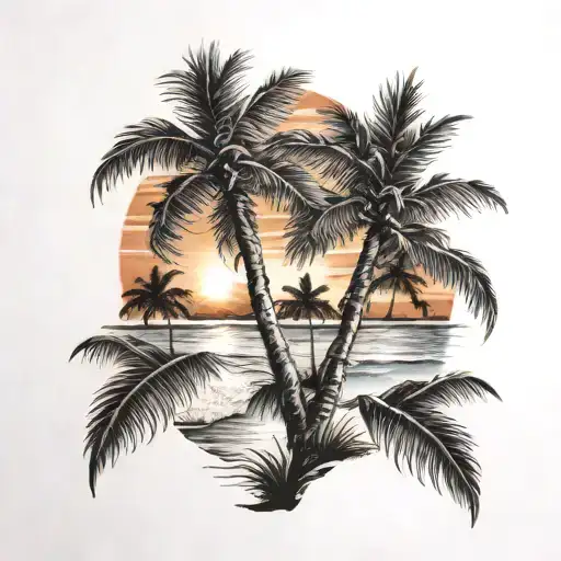 Beach Palm Trees Island Sunset