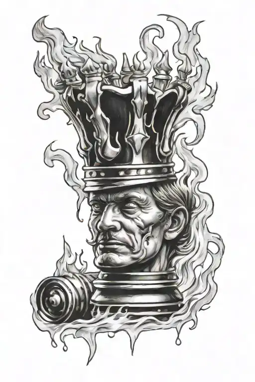 Chess King Surrounded With Fire Flames