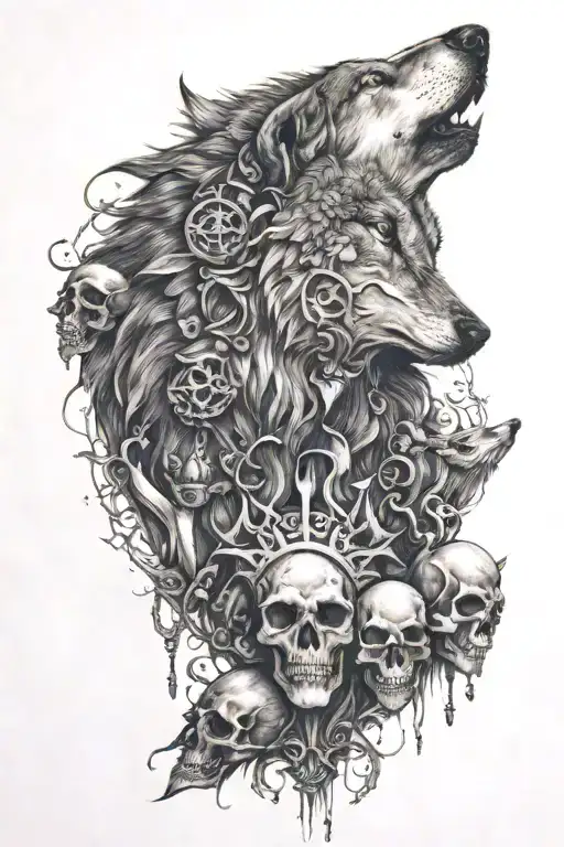Wolf And Skulls Surrounded