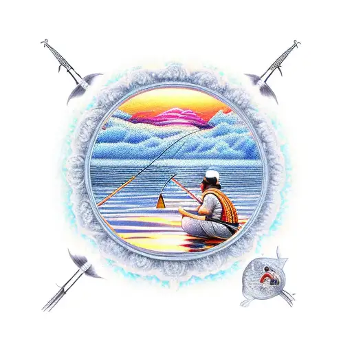 A Serene Fishing Scene With A Colorful Sunset Reflecting On The Water