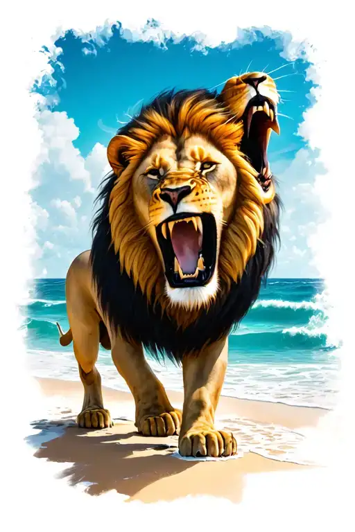 Beach And Lion Roaring