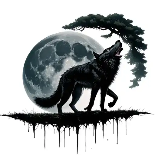 Poison Tree With Lonely Wolf Howling At The Moon