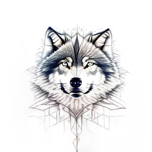 Half A Wolf Face And Half Trees