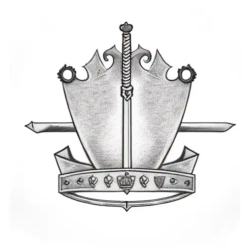 Sword Going Through A Crown With A Acroll Around The Sword
