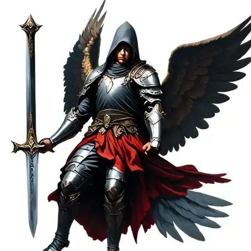 Archangel In Armor Holding Hooded Sword In Flight