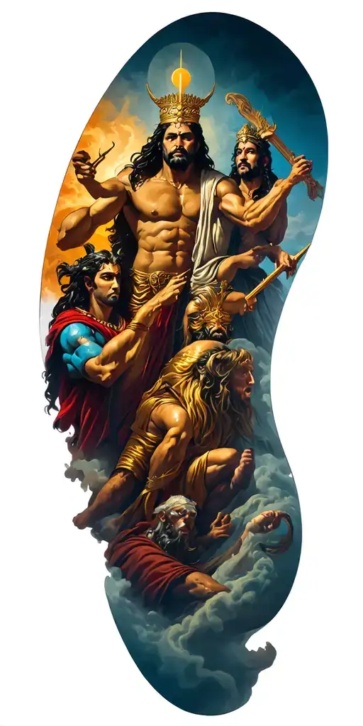 Various Gods Battling