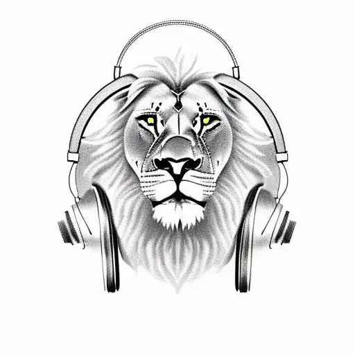 A Realistic Lion With Headphones Listening To Music