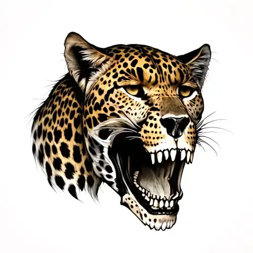 Leopard Growling With A Skull Below