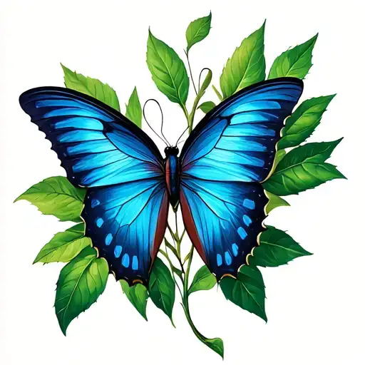 Butterfly Resting On A Leaf Intertwined