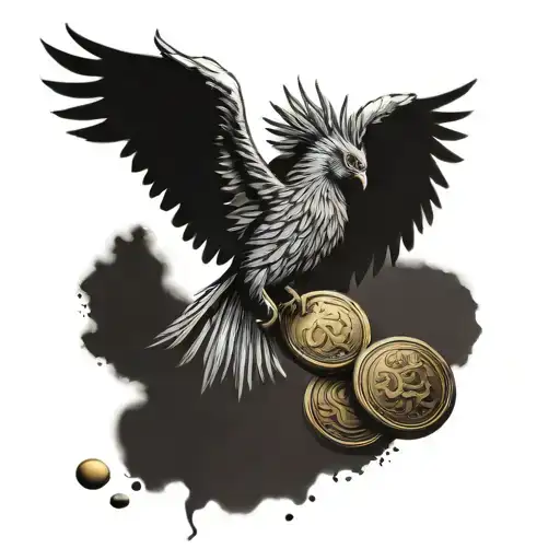Phoenix Rising From Coins Symbolizing Financial Success