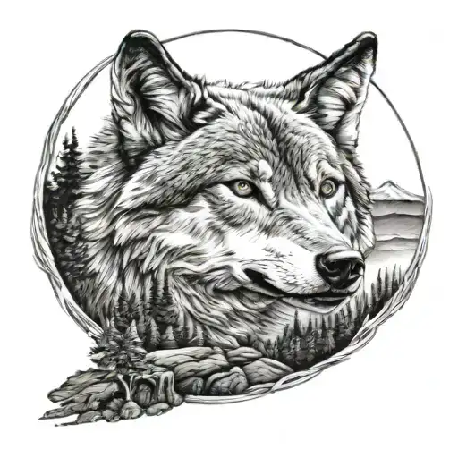 Wolf Overlooking Valley At Night